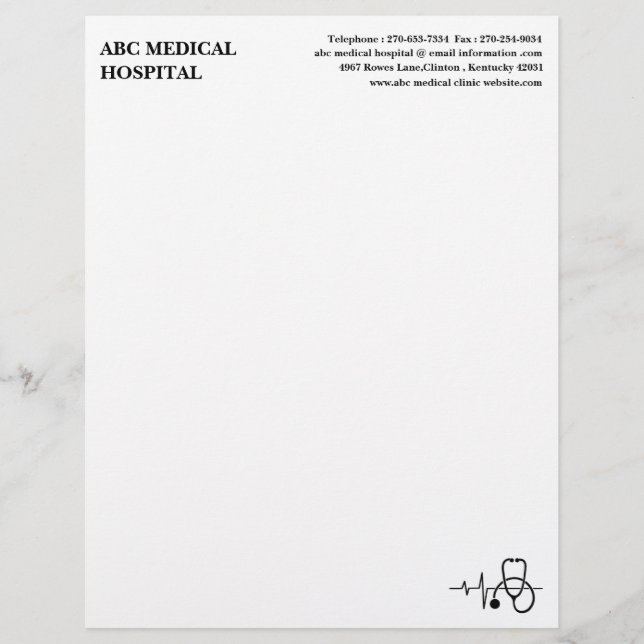 Heartbeat Stethoscope Hospital Clinic Doctor Letterhead (Front)
