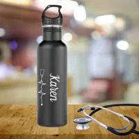 Pink Stethoscope Nursing Student Name Stainless Steel Water Bottle