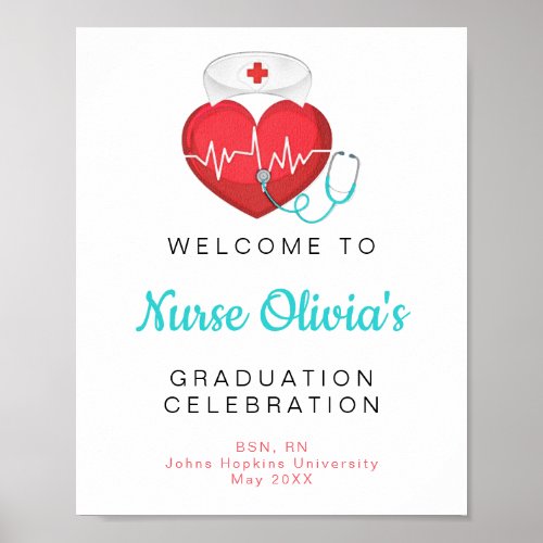 Heartbeat Stethoscope Nurse Graduation Welcome Poster