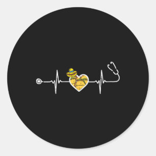 Heartbeat Taco Sombrero Stethoscope Cinco De Mayo  Classic Round Sticker