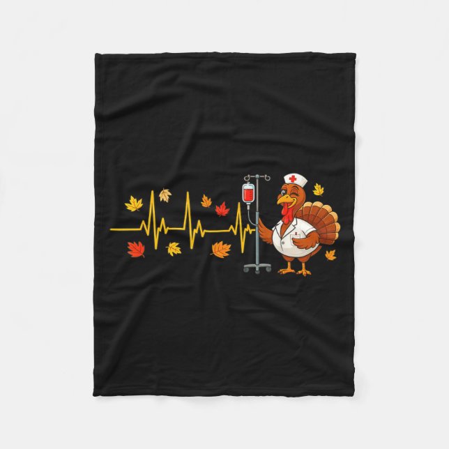 Heartbeat Turkey Funny Nurse Thanksgiving Fall Des Fleece Blanket (Front)