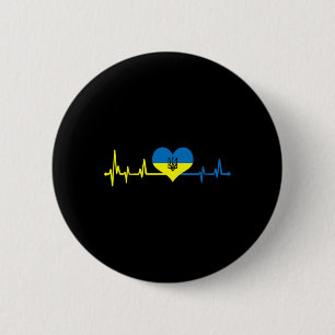 Heartbeat Ukraine Flag I Stand With Ukraine Button
