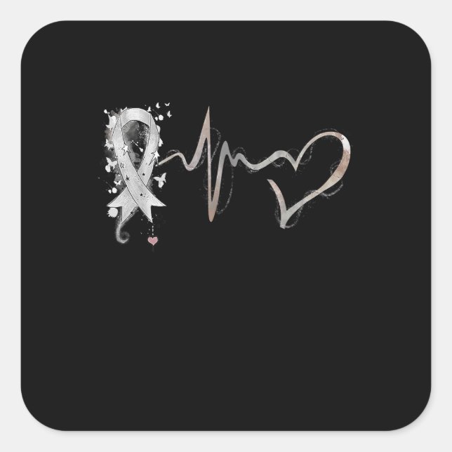 Heartbeat White Ribbon Lung Cancer Awareness Square Sticker (Front)