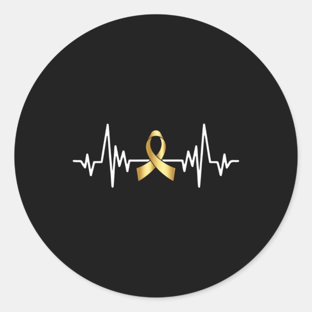 Heartbeat With Gold Ribbon Childhood Cancer Awaren Classic Round Sticker (Front)