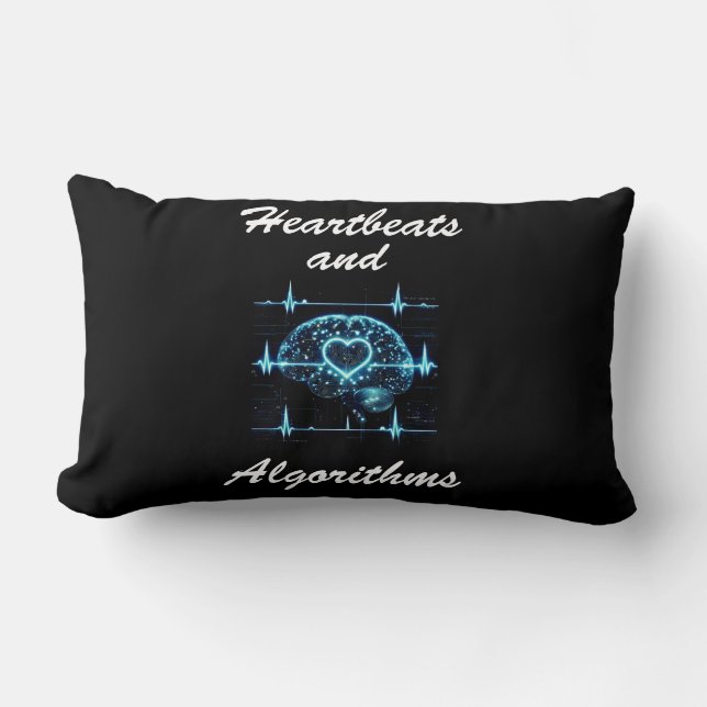 “Heartbeats and Algorithms” futuristic love Lumbar Pillow (Front)