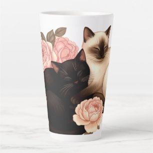 Heartbound: Siamese & Black Cats in Bloom Latte Mug