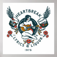 Heartbreak Lyrics & Liquor. Pinup Guitar Girl Art Poster at Zazzle