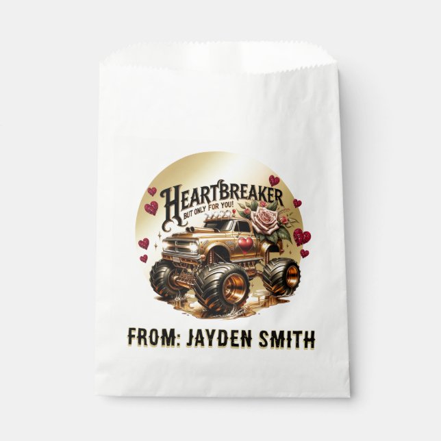Heartbreaker Boy's Golden Monster Truck  Favor Bag (Front)