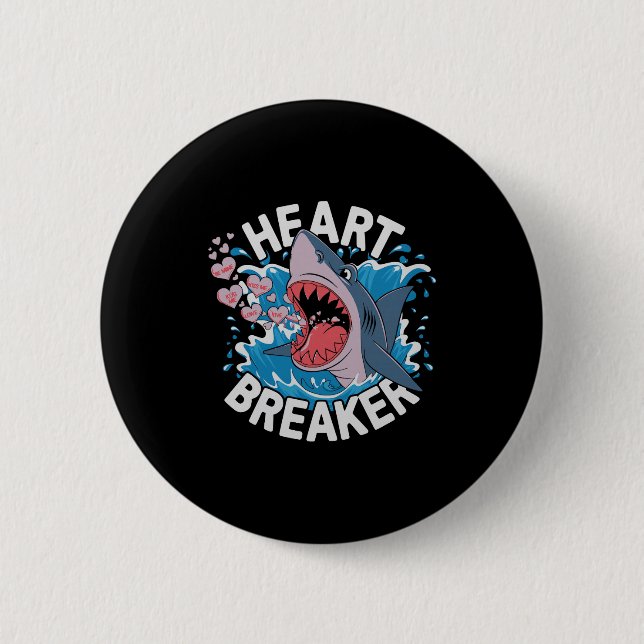 Heartbreaker Shark Cute Funny Love Design For Vale Button (Front)