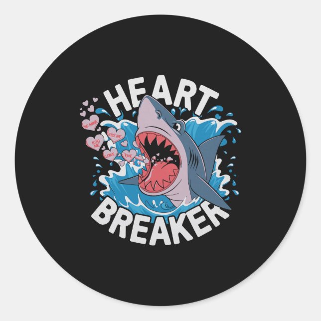 Heartbreaker Shark Cute Funny Love Design For Vale Classic Round Sticker (Front)