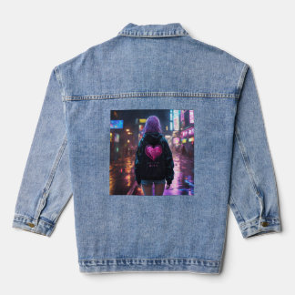 "Heartbroken in the Rain: Zoa - Cyberpunk Girl in  Denim Jacket