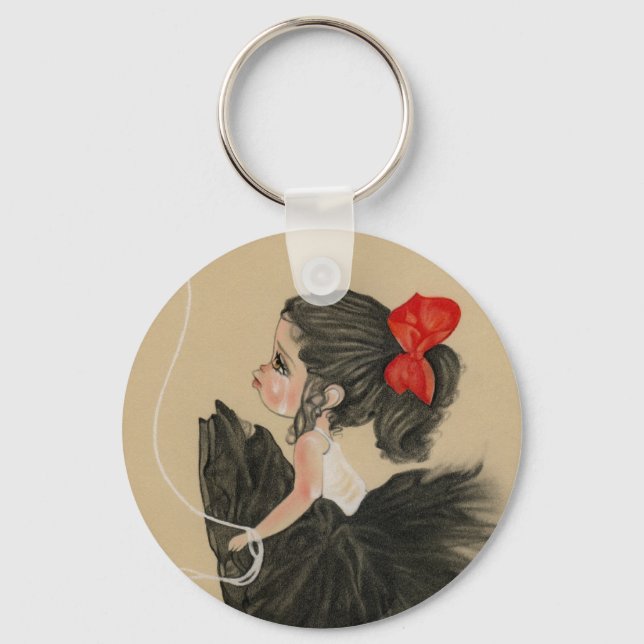 Heartbroken little sad cartoon girl Keychain (Front)