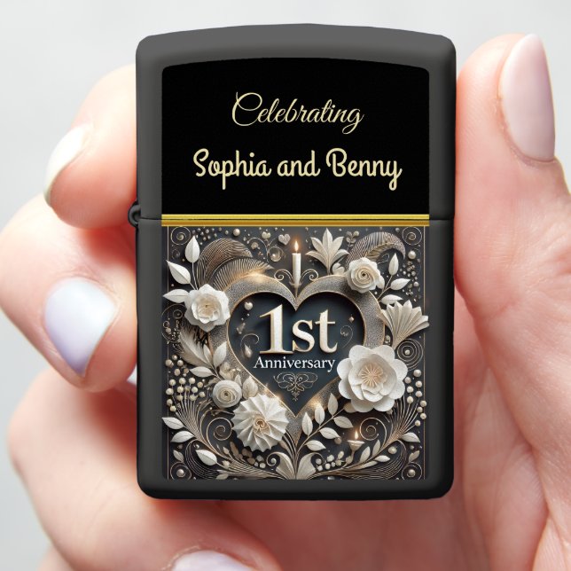Heartfelt 1st Anniversary Paper Keepsake Zippo Lighter (In Hand)