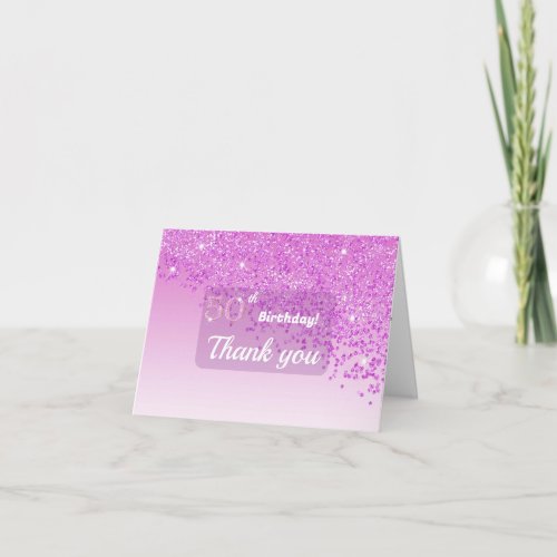 Heartfelt 50th Birthday Pink Glitter Thank You Card