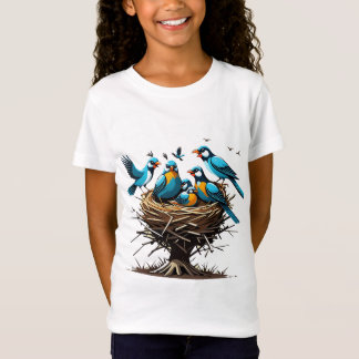 Heartfelt Bird Family in Nest T-Shirt