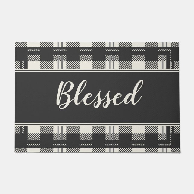 Heartfelt Blessed Buffalo Plaid Doormat Design (Front)