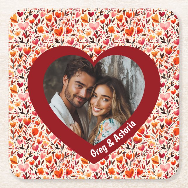 Heartfelt Blooms Square Paper Coaster (Front)