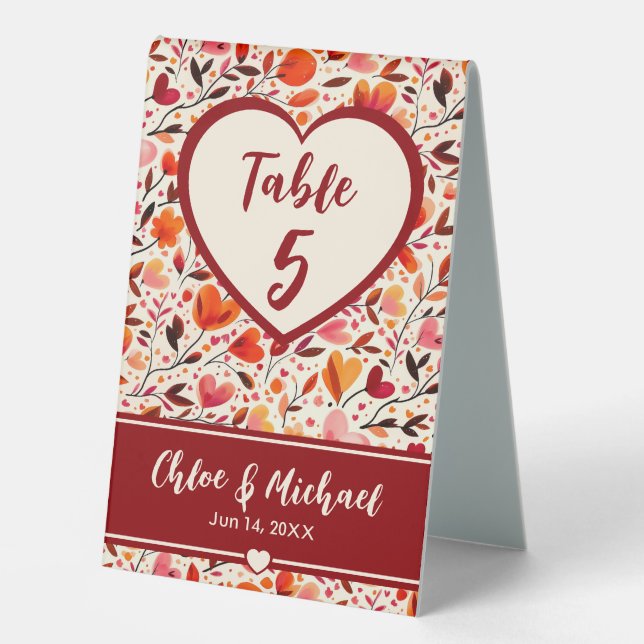 Heartfelt Blooms Wedding Table Tent (Front)