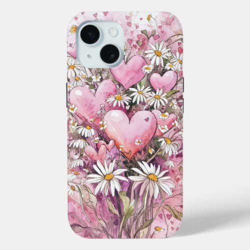 Heartfelt Daisies Watercolor iPhone 15 Case