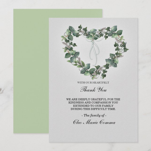 Heartfelt Floral Heart Family Sympathy Thank You Invitation (Front/Back)