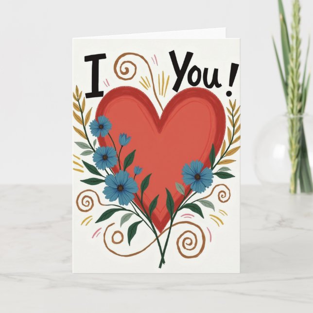 Heartfelt Floral I You Card (Front)