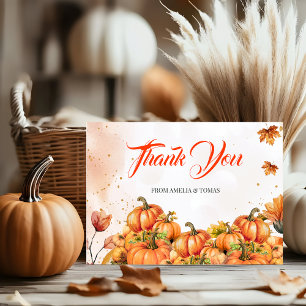 Heartfelt Gold Orange Watercolor Pumpkin Fall Baby Thank You Card