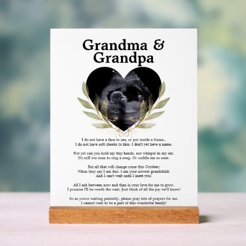 Heartfelt Grandma Grandpa Pregnancy Announcement Acrylic Sign