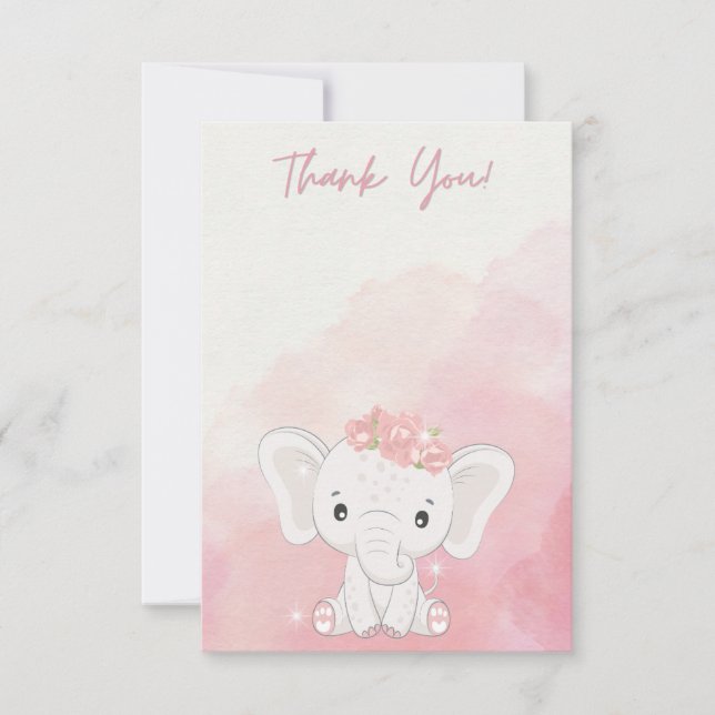 Heartfelt Gratitude, Adorable Elephant  Thank You Card (Front)