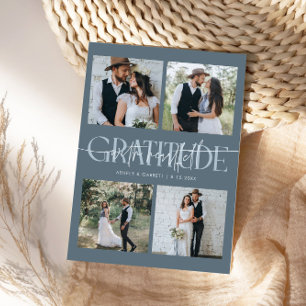 Heartfelt Gratitude Wedding Multi Photo Slate Blue Thank You Card