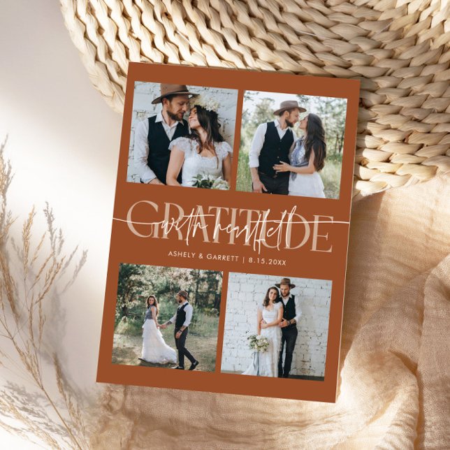 Heartfelt Gratitude Wedding Multi Photo Terracotta Thank You Card (Creator Uploaded)