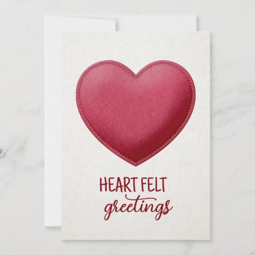 Heartfelt Greetings Red Felt Heart Valentine Holiday Card