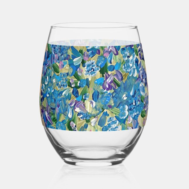 Heartfelt Hydrangea Floral  Stemless Wine Glass (Back)