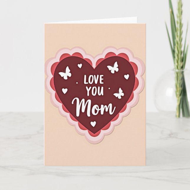 Heartfelt Maroon Love You Mom Card (Front)