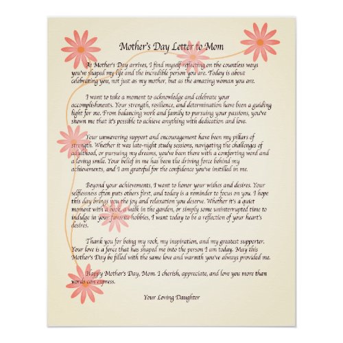 Heartfelt Mothers Day Letter to Mom Typographic Poster