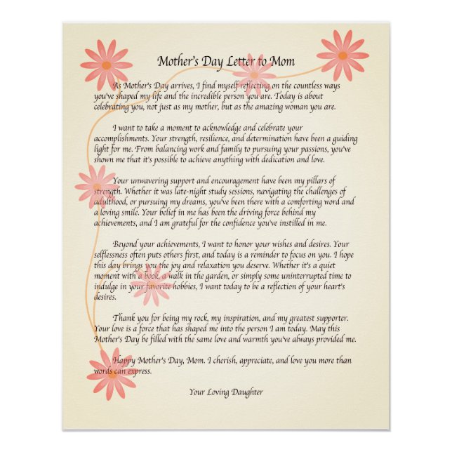 Heartfelt Mother's Day Letter to Mom Typographic Poster (Front)