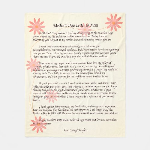 Heartfelt Mothers Day Letter Typographic Fleece Blanket
