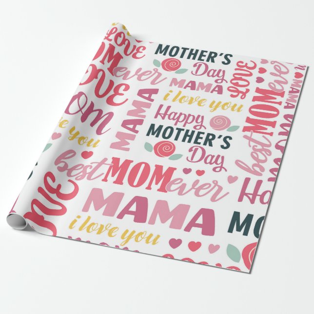 Heartfelt Mother's Day Typography Wrapping Paper (Unrolled)