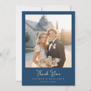 Heartfelt Navy Romantic Photo Thank You Card