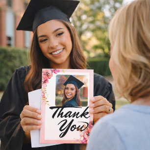 Heartfelt Note Auntie Graduation Photo Floral Thank You Card