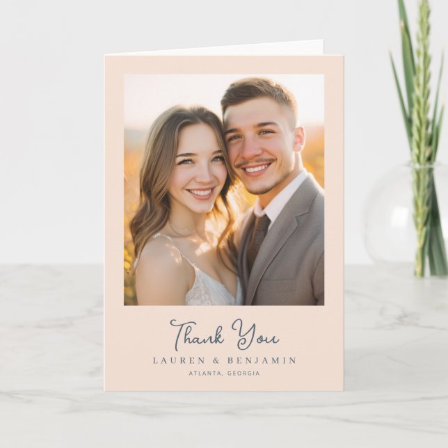 Heartfelt Peach Elegant Photo Thank You Card (Front)