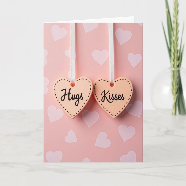 Heartfelt Peach Kisses Hugs Card (Front)