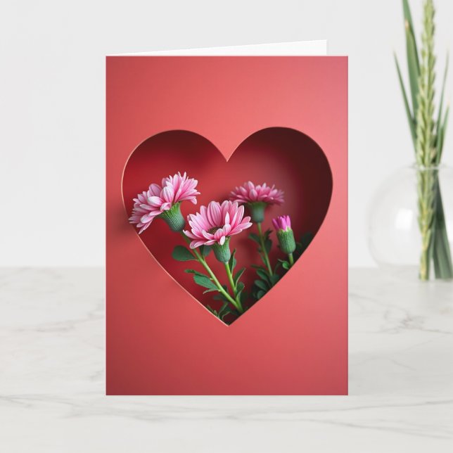 Heartfelt Pink Flowers Love Card (Front)