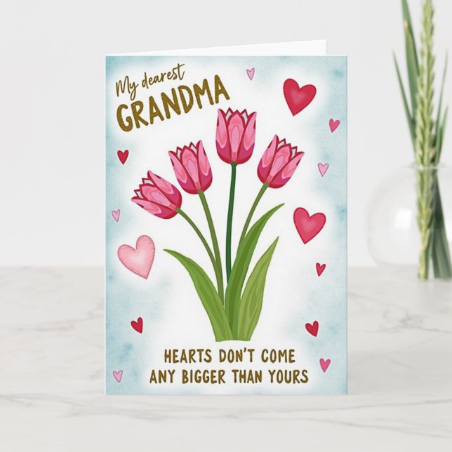 Heartfelt Pink Tulip Grandma Card (Front)