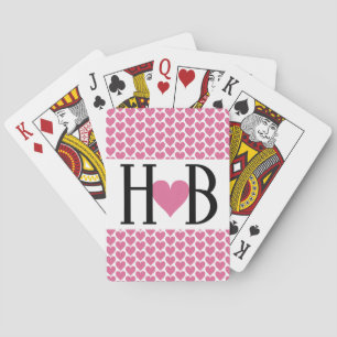 Heartfelt Playing Cards with Initials & Pink Heart