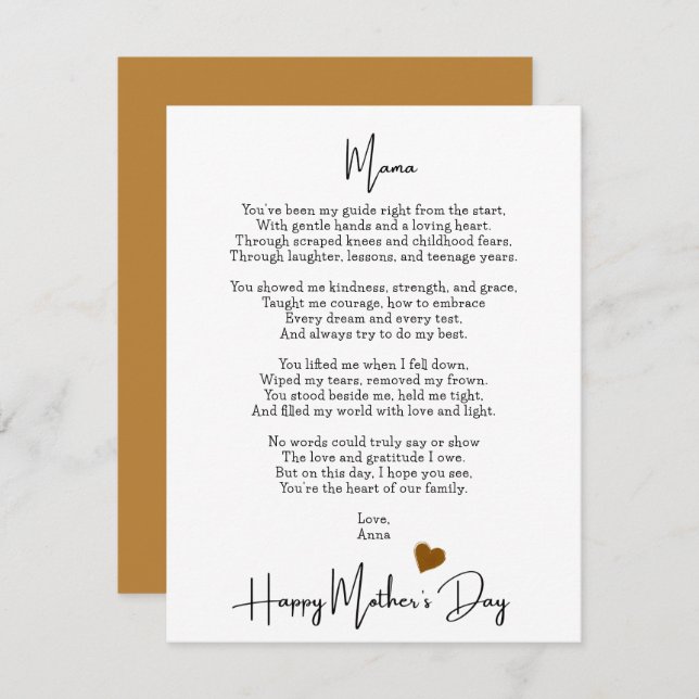 Heartfelt Poem Modern Mother's Day (Front/Back)