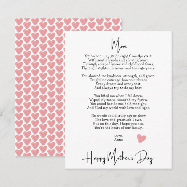 Heartfelt Poem Modern Mother's Day Card (Front/Back)