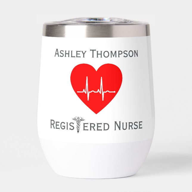 Heartfelt Precision: Customizable Nurse  Thermal Wine Tumbler (Front)