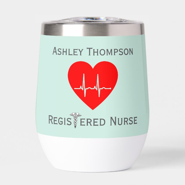 Heartfelt Precision: Customizable Nurse  Thermal Wine Tumbler (Front)