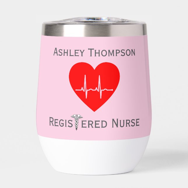 Heartfelt Precision: Customizable Nurse  Thermal Wine Tumbler (Front)