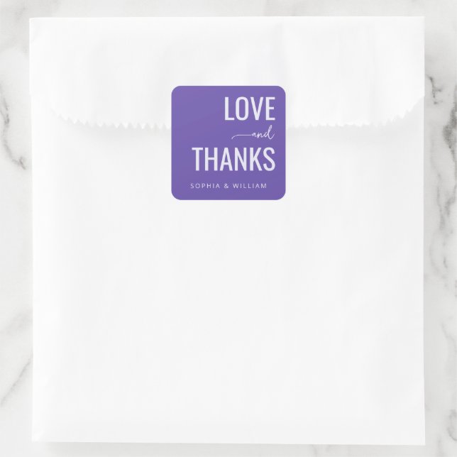 Heartfelt Purple Modern Love and Thanks Sticker (Bag)